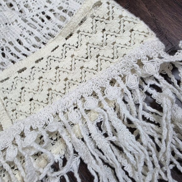 American Eagle Outfitters Cream Lace Open-Front Kimono Cardigan with Fringe - Picture 5 of 7
